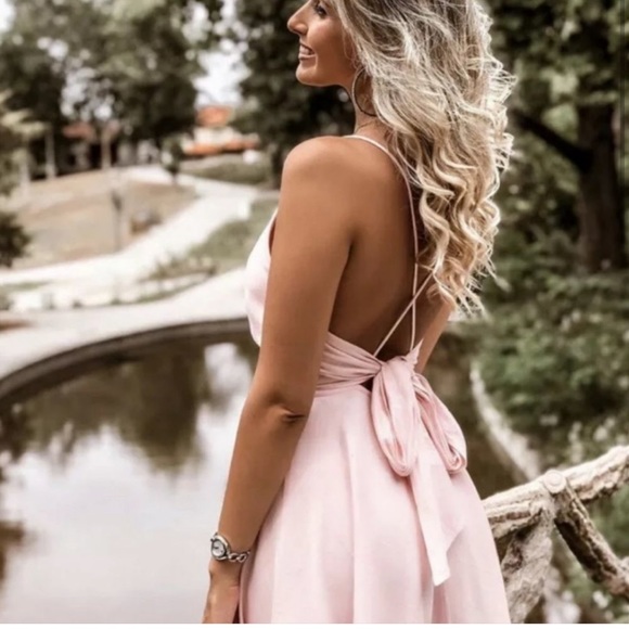 Zara Dresses & Skirts - Zara Light Pink Voluminous Rustic Strappy Cross Back Midi Swing Belted Dress